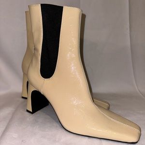 Zara nude and black square extended toe bootie